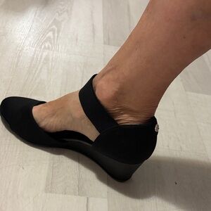 Anne Klein Black Women's Ankle-Strap Wedge Pumps